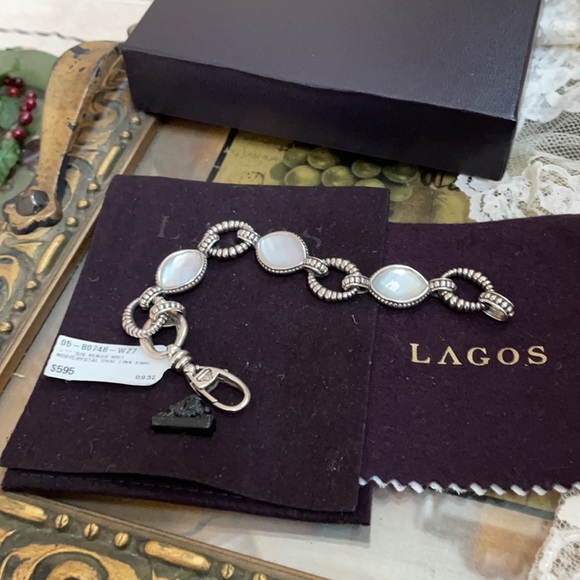 Lagos Caviar Sterling Mother Of Pearl Link Bracelet - Picture 3 of 4